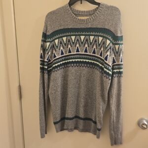 Hollister Gray Crewneck Sweater with Green and Blue Accents